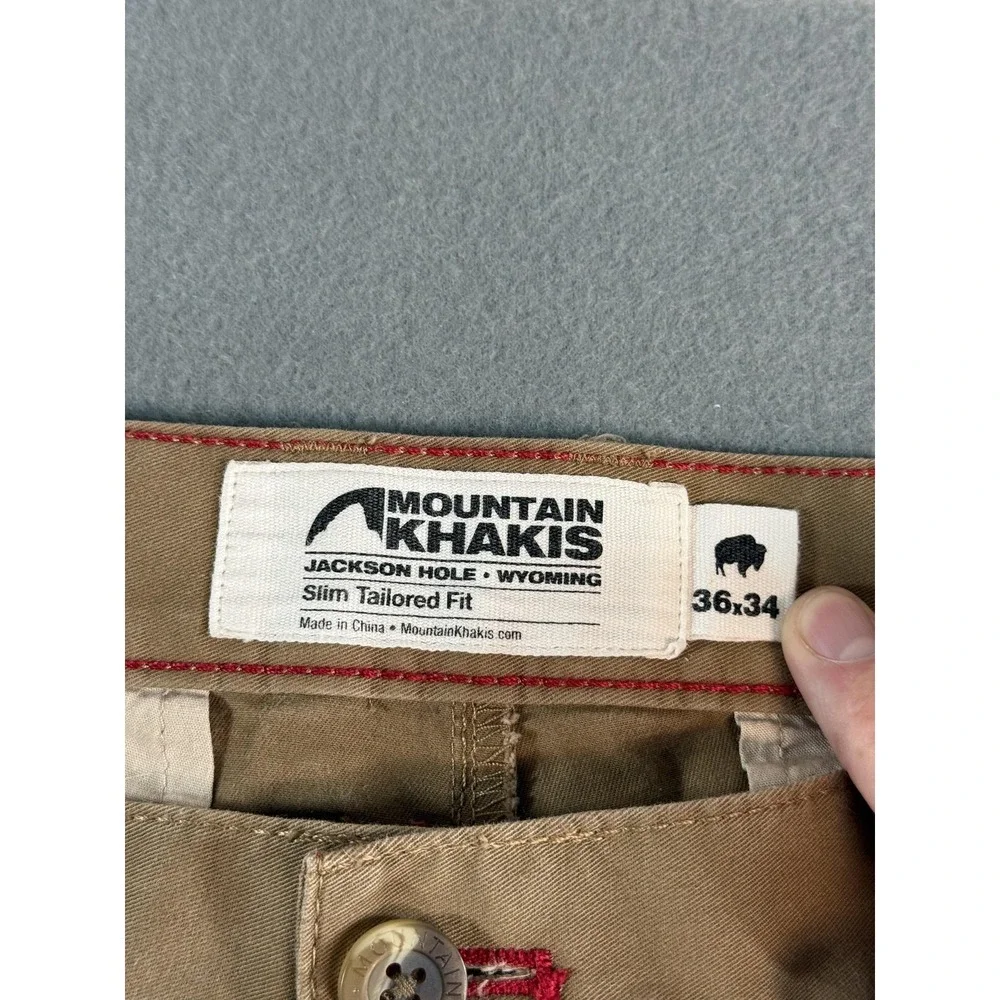 Mountain Khakis Pants Mens 36x34 Beige Slim Tailored Fit Chino Stretch Casual